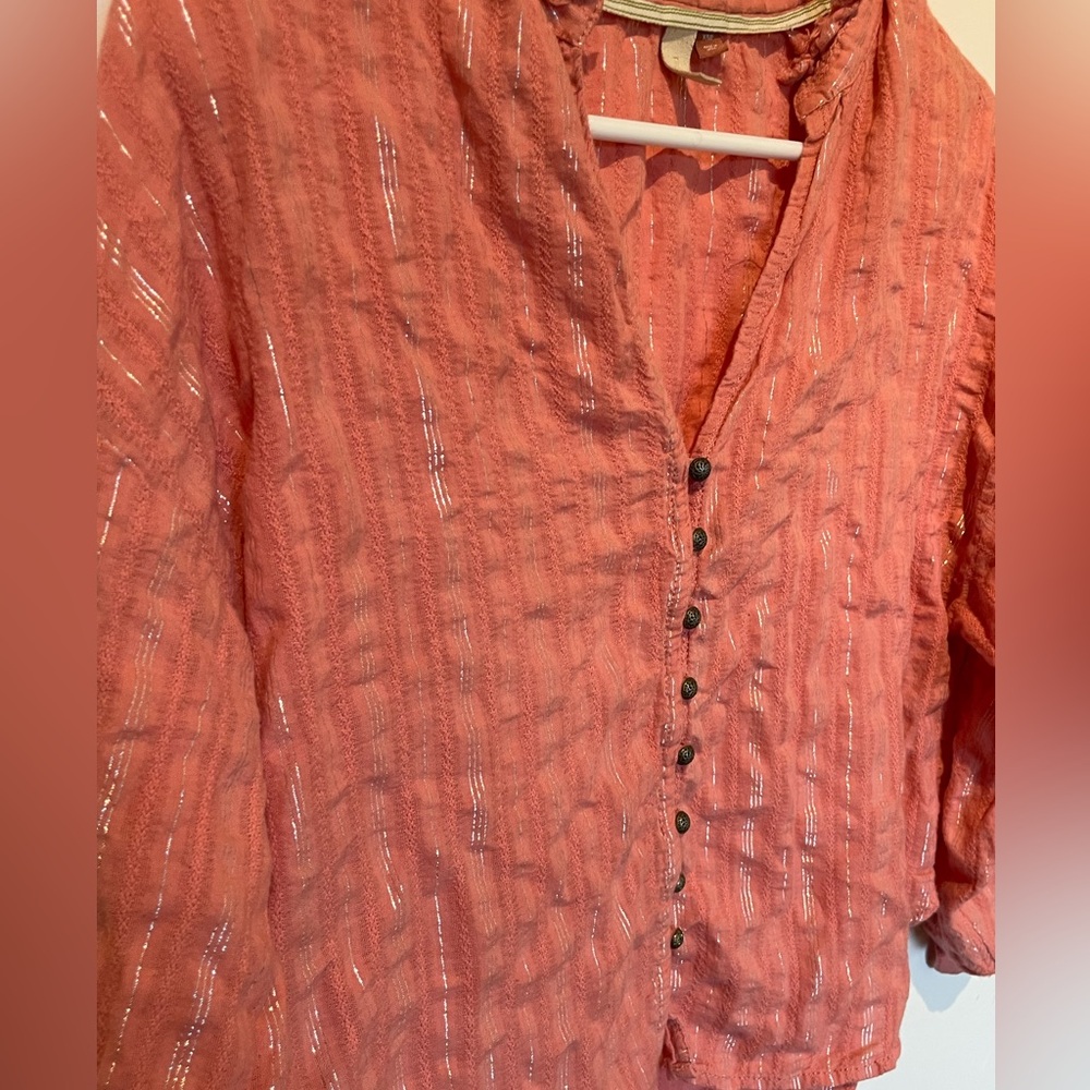 Pilcro Salmon Pink Button-Down Blouse Shirt - Picture 8 of 10